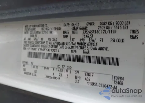 2015 Ford Transit-250 из США, поврежденный, VIN 1FTNR1YM4FKB13214